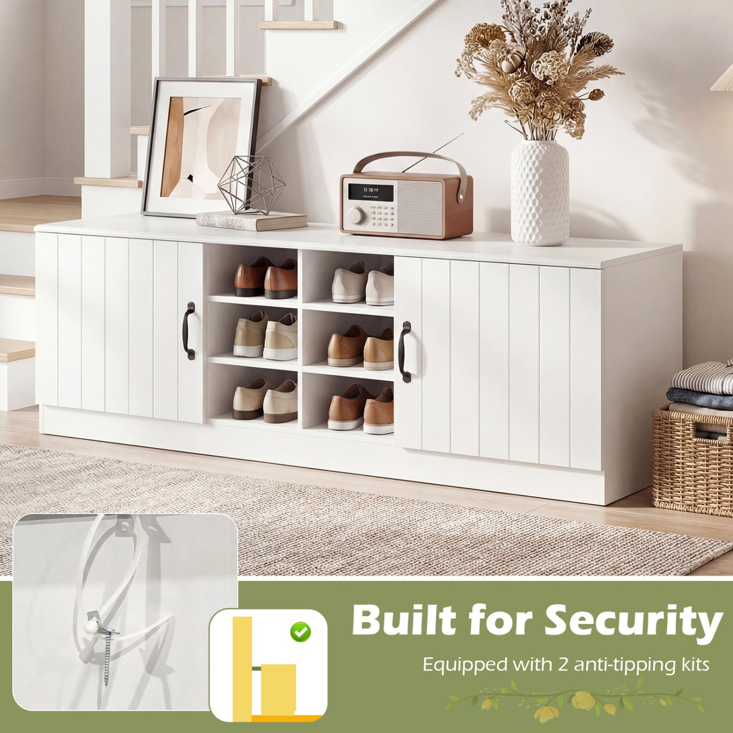 2-Door Shoe Bench Cabinet, Adjustable Shelves, White Shoe Racks & Storage Benches at Gallery Canada