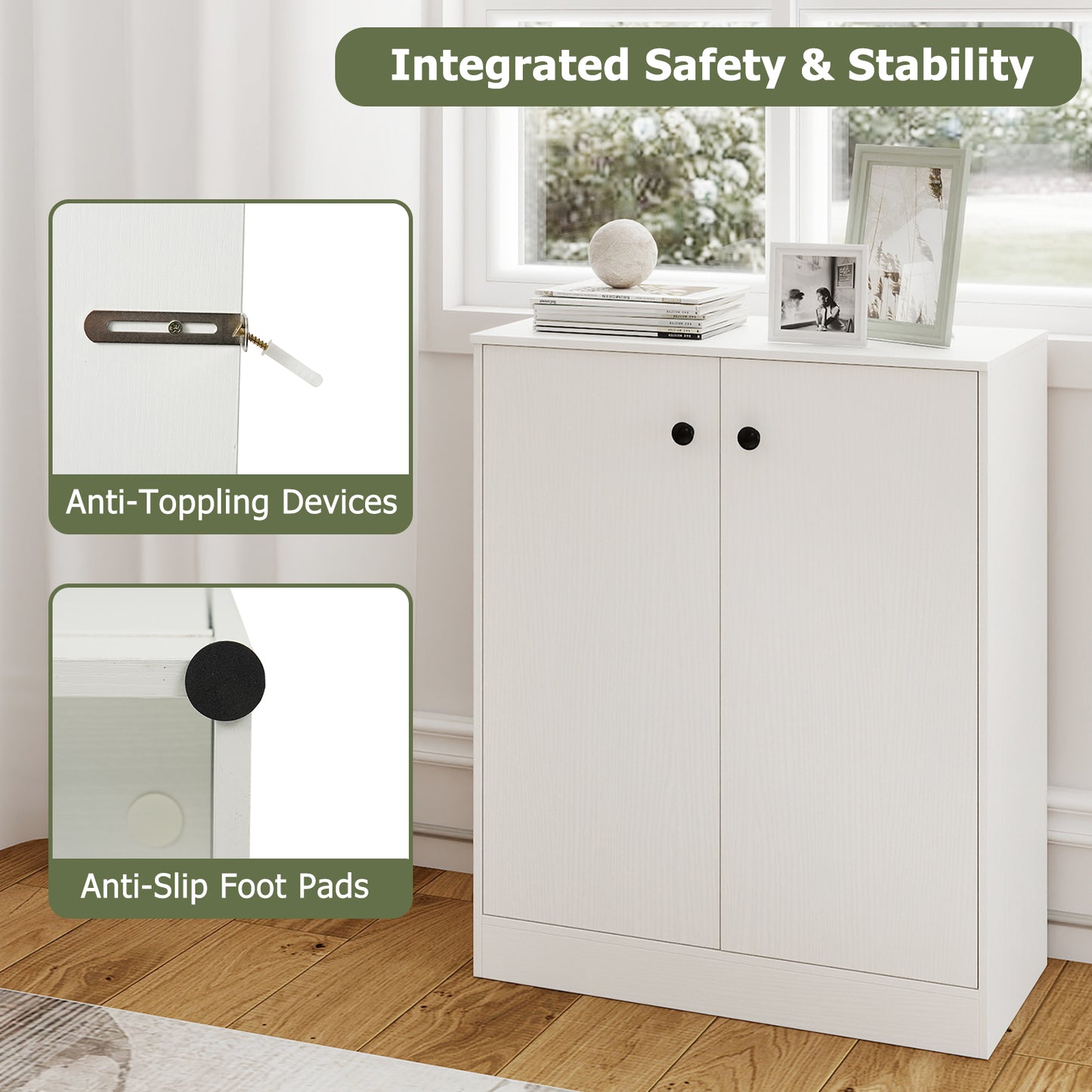 2 Door Storage Cabinet, 3-Tier Shelf, White Cabinets & Chests at Gallery Canada