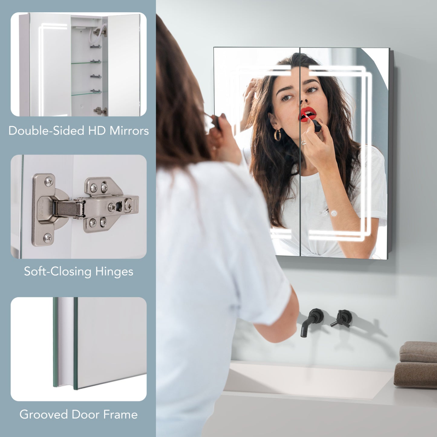 2 Door Bathroom Mirror Medicine Cabinet With Lights, White Wall Cabinets at Gallery Canada