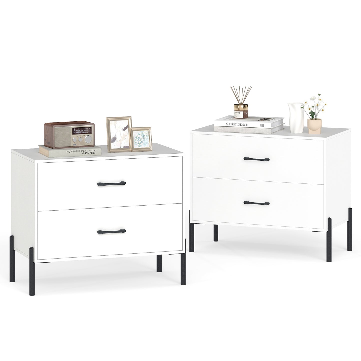 2-Drawer Dresser Modern Wooden Nightstand Set of 2, White Nightstands at Gallery Canada