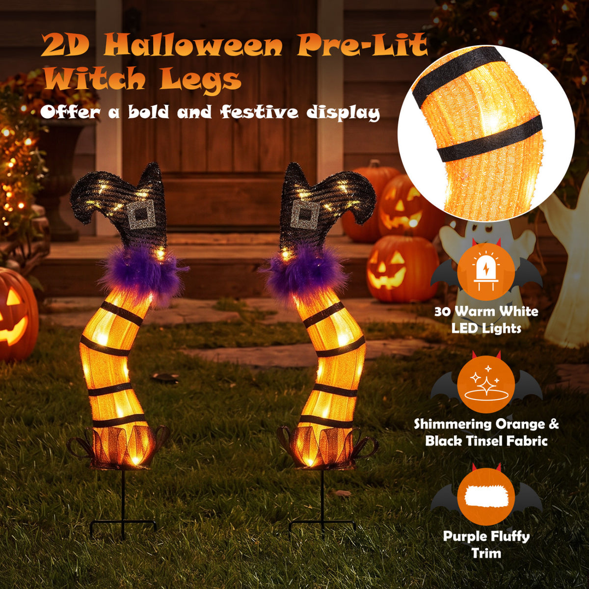 2 FT Set of 2 Lighted Witch Legs, Battery Operated