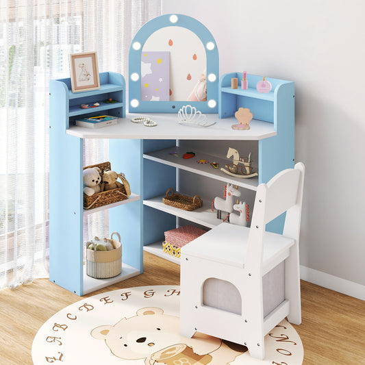 2-In-1 Kids Vanity Set with Lights for Toddlers 3+ Years Old, White Kids Vanities White at Gallery Canada