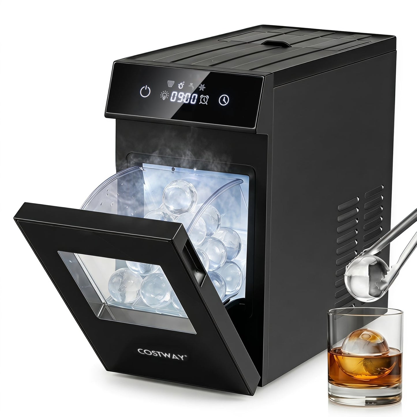 2 Inch Ice Ball Maker, Self-Cleaning, 8H Timer, Black