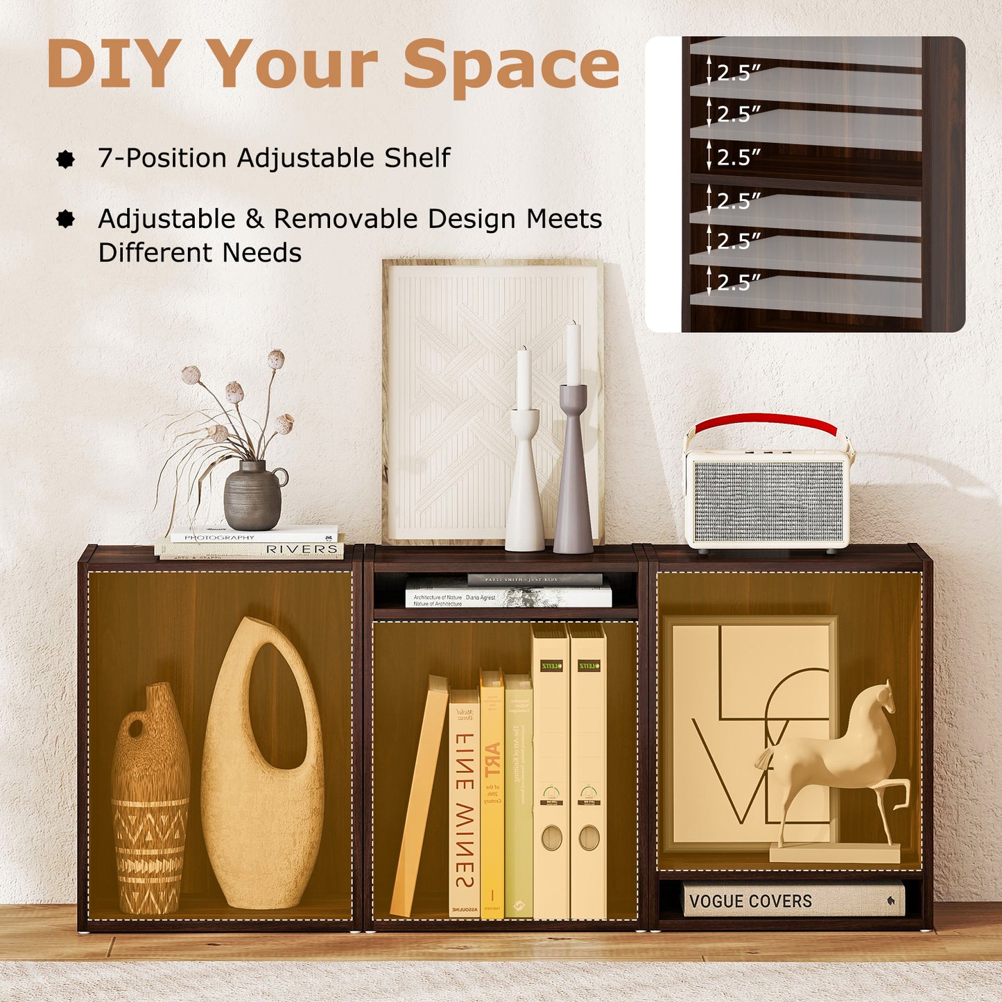 2-Layer Multifunctional Furniture Display Cabinet with Large Capacity Storage Space, Walnut Bookcases at Gallery Canada