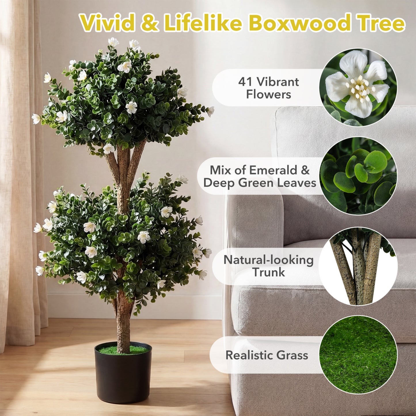 2 Pack 36" Artificial Boxwood Topiary Tree, 41 Blossoms, White Faux Plants at Gallery Canada