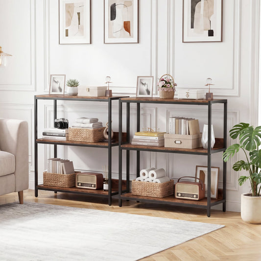 2-Pack 3-Tier Industrial Bookshelf, Rustic Brown Cabinets & Chests Rustic Brown at Gallery Canada