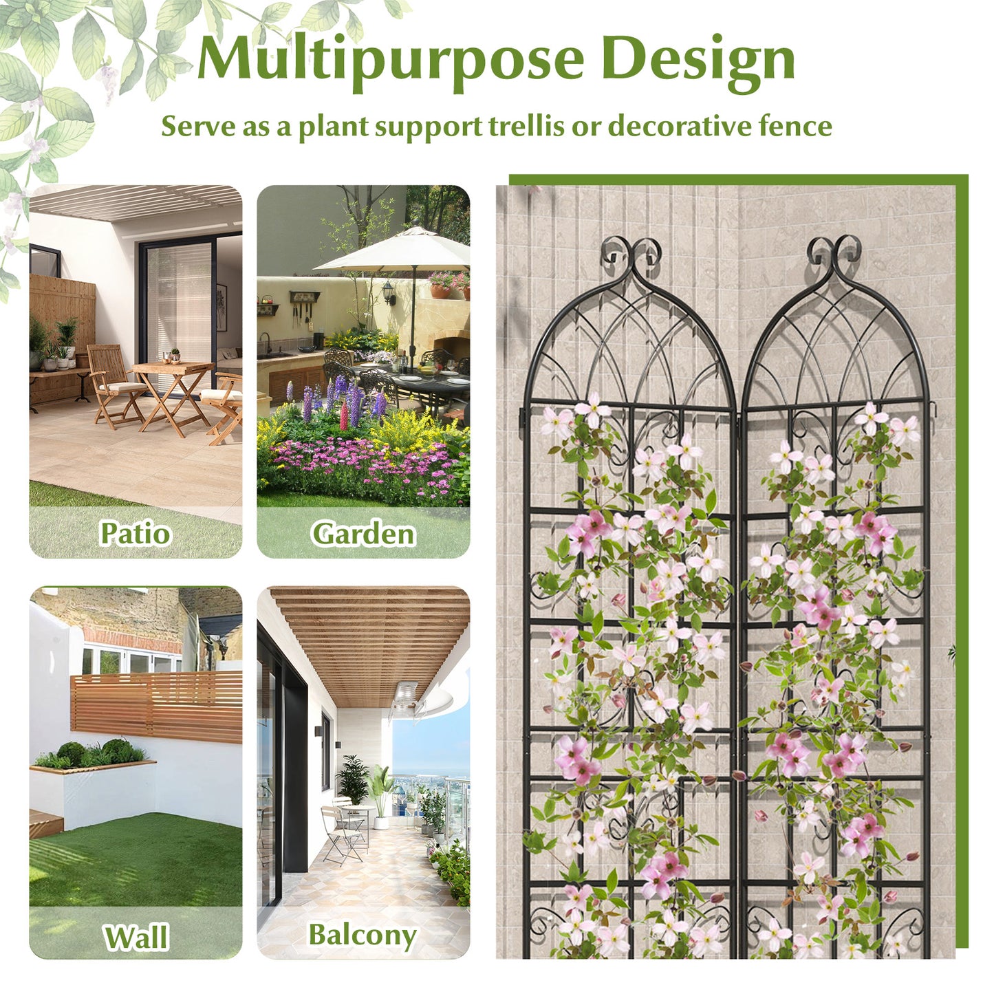 2 Pack 71" X 20" Metal Garden Trellis For Climbing Plants, Black Plant Supports at Gallery Canada