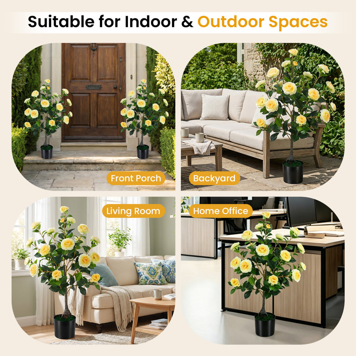 Artificial Camellia Tree Faux Plant in Pot, 2-Pack, Yellow Faux Plants at Gallery Canada