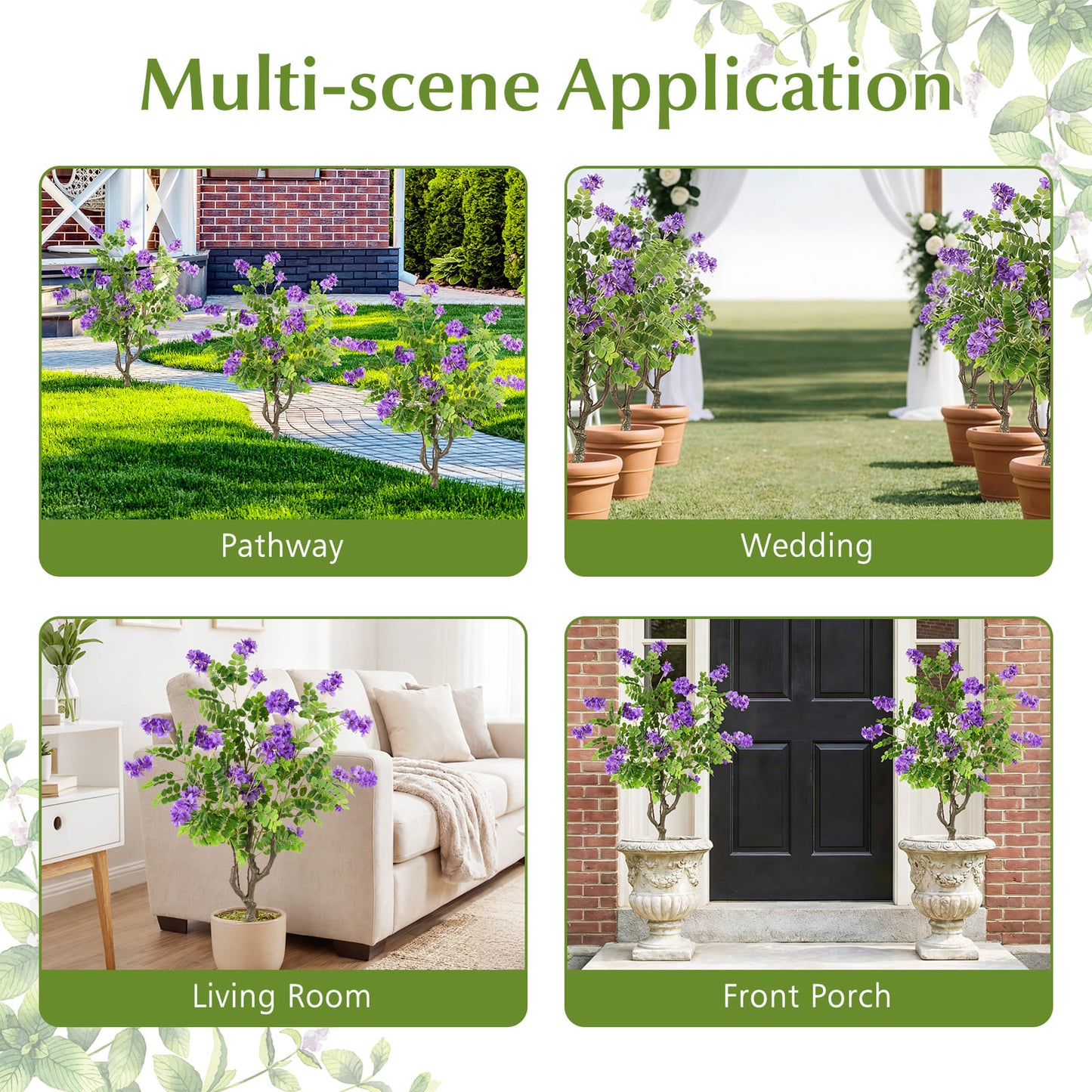 2 Pack Artificial Locust Flower Trees 39 Inch Fake Evergreen Shrubs with Ground Spikes, Purple Faux Plants at Gallery Canada