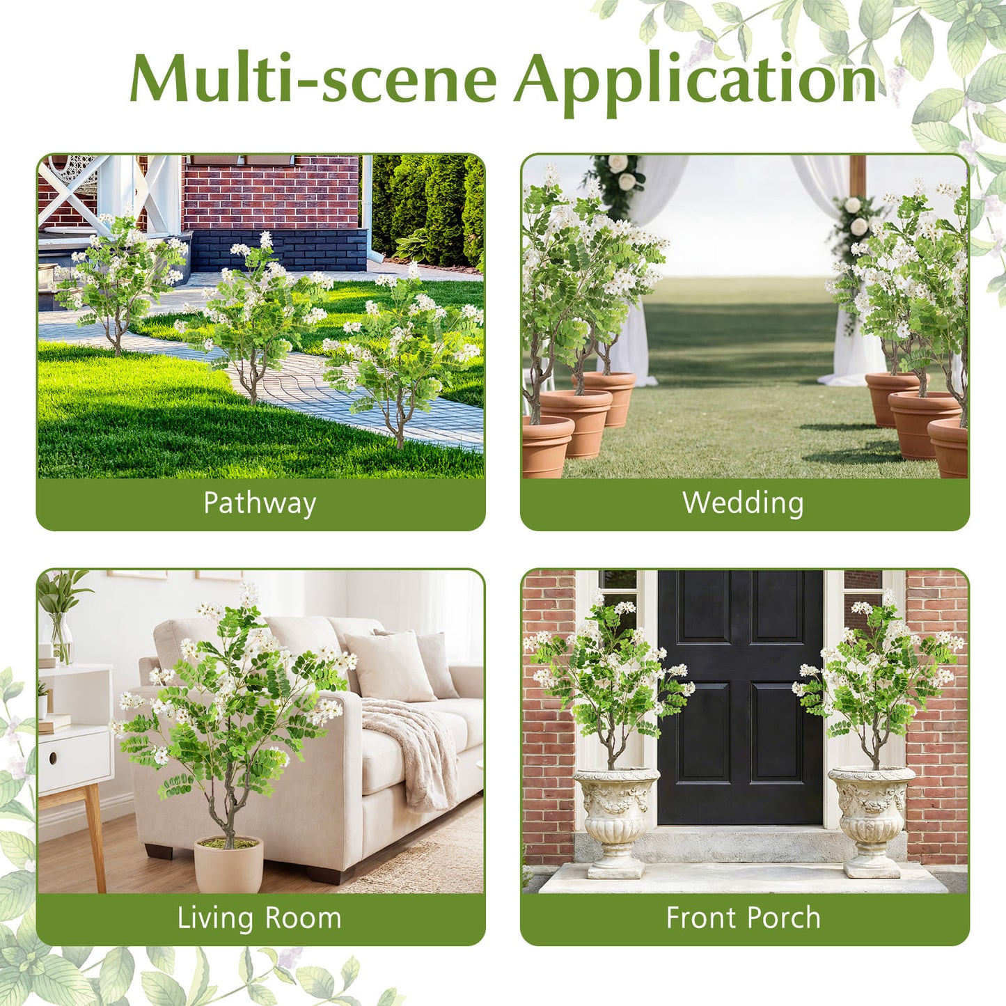 2 Pack Artificial Locust Flower Trees 39 Inch Fake Evergreen Shrubs with Ground Spikes, White Faux Plants at Gallery Canada