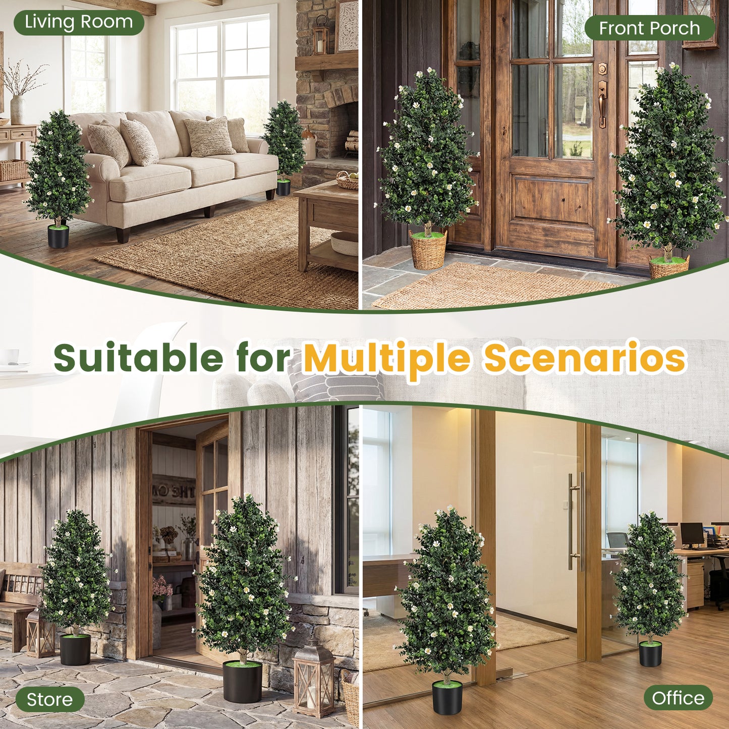 Artificial Topiary Cone Tree, 2 Pack, 49 Flowers, White Faux Plants at Gallery Canada