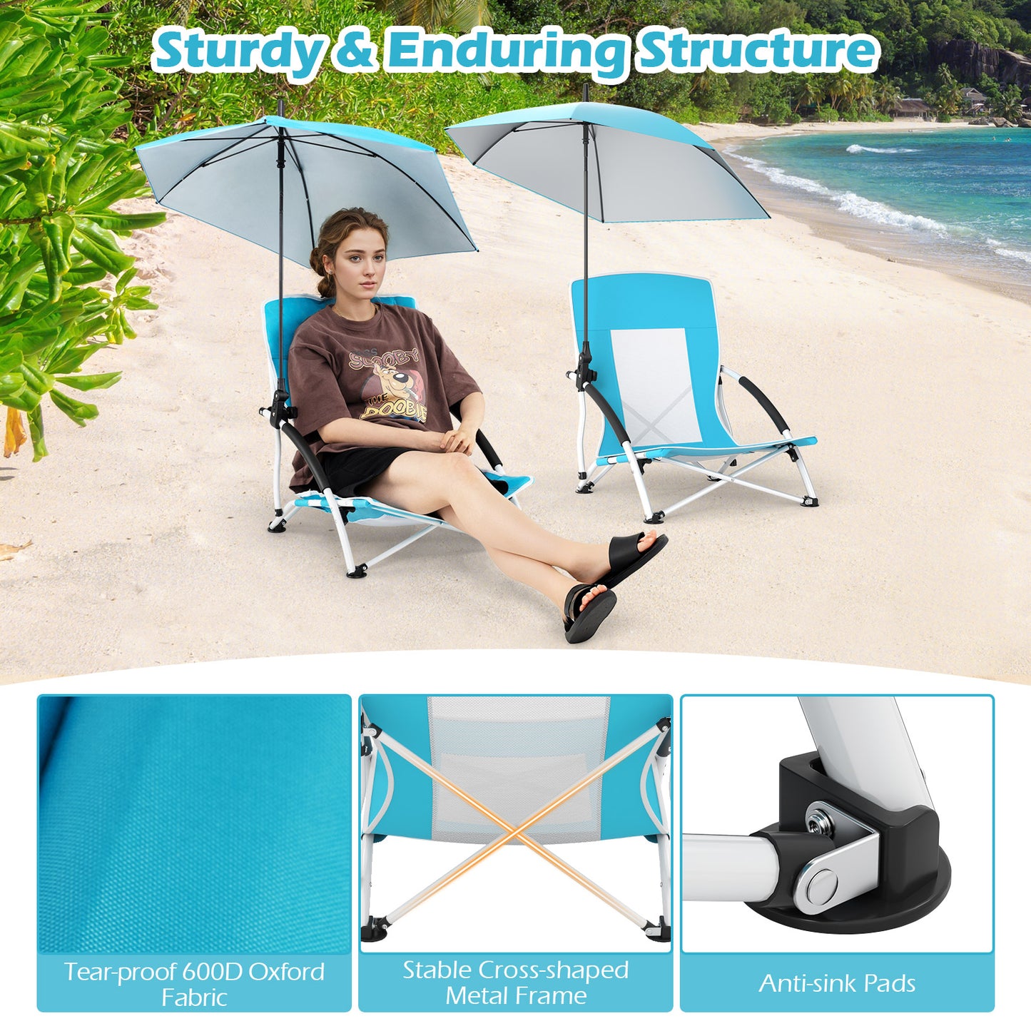 Beach Umbrella Chair, 2 Pack, Adjustable Parasol, Blue Beach & Lawn Chairs at Gallery Canada
