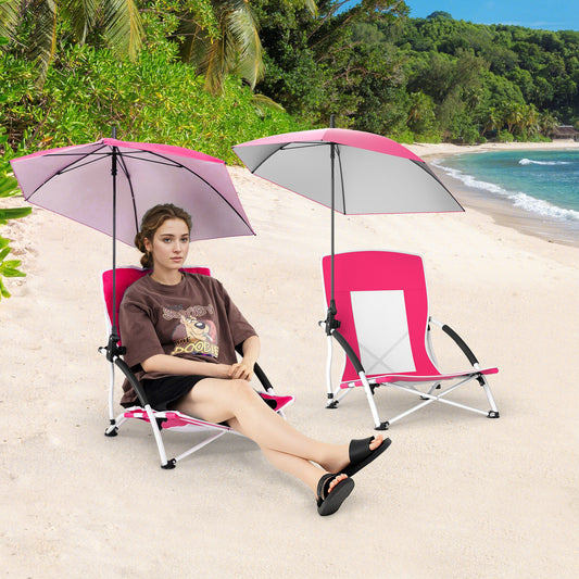 2 Pack Beach Umbrella Chair, Adjustable Parasol, Pink Beach & Lawn Chairs Pink at Gallery Canada