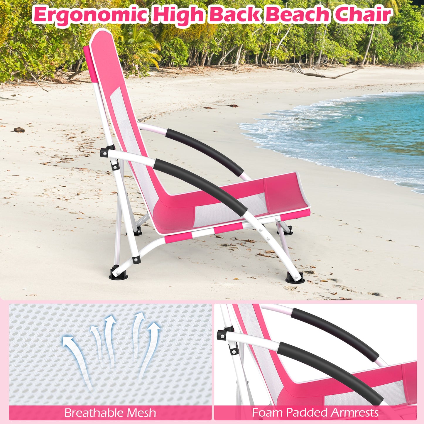 2 Pack Beach Umbrella Chair, Adjustable Parasol, Pink Beach & Lawn Chairs at Gallery Canada