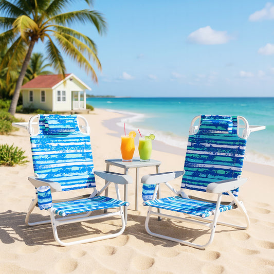 2 Pack Folding Beach Chair with Adjustable Positions and Head Pillow, Blue Beach & Lawn Chairs Blue at Gallery Canada