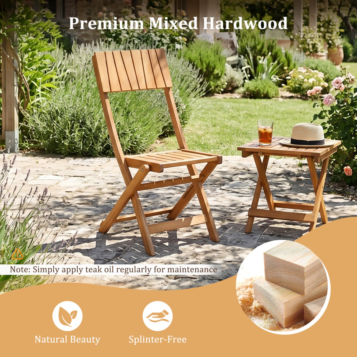 Folding Wood Dining Chairs, 2 Pack, Slatted Backrest Patio Dining Chairs at Gallery Canada