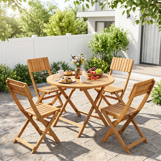 Folding Wood Dining Chairs, 2 Pack, Slatted Backrest Patio Dining Chairs Brown at Gallery Canada