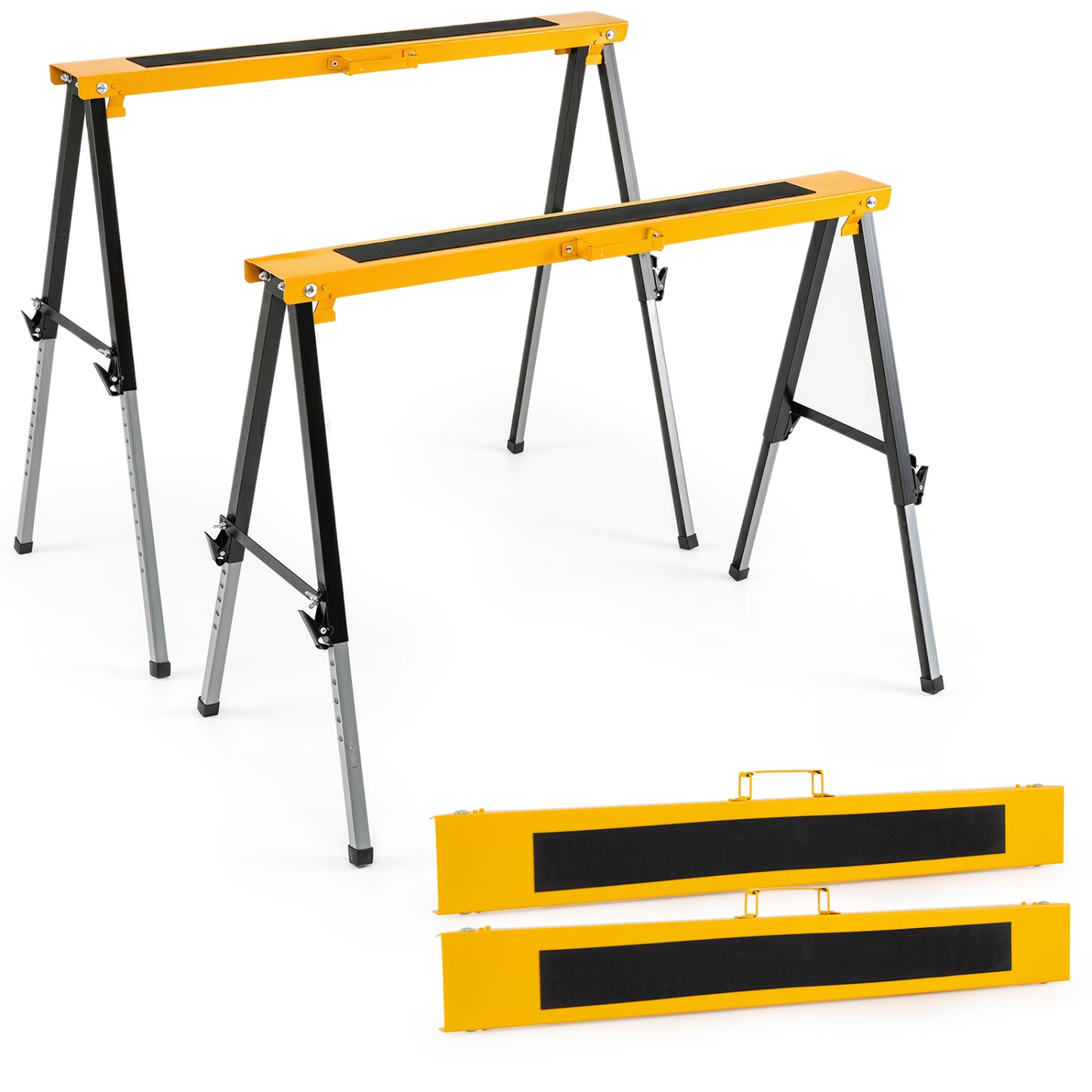 2 Pack Folding Saw Horses, 12 Adjustable Heights, Yellow