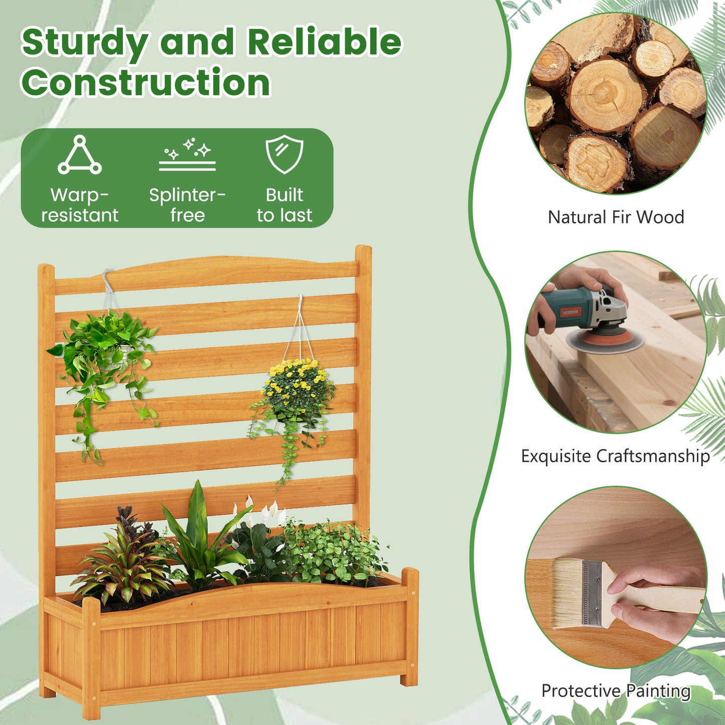 2-Panel Freestanding Outdoor Wood Privacy Screen, Yellow Raised Garden Beds at Gallery Canada