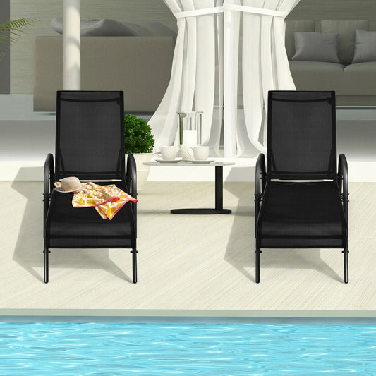 Outdoor Patio Lounge Chair, Adjustable Reclining Armrest, Black Outdoor Chaise Lounges Black at Gallery Canada