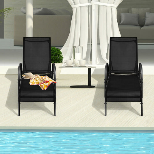 Outdoor Patio Lounge Chair, Adjustable Reclining Armrest, Black Outdoor Chaise Lounges Black at Gallery Canada