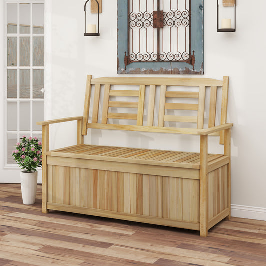 2-Person Garden Bench with 49 Gal Storage Bench and Backrest, Natural Outdoor Benches Natural at Gallery Canada
