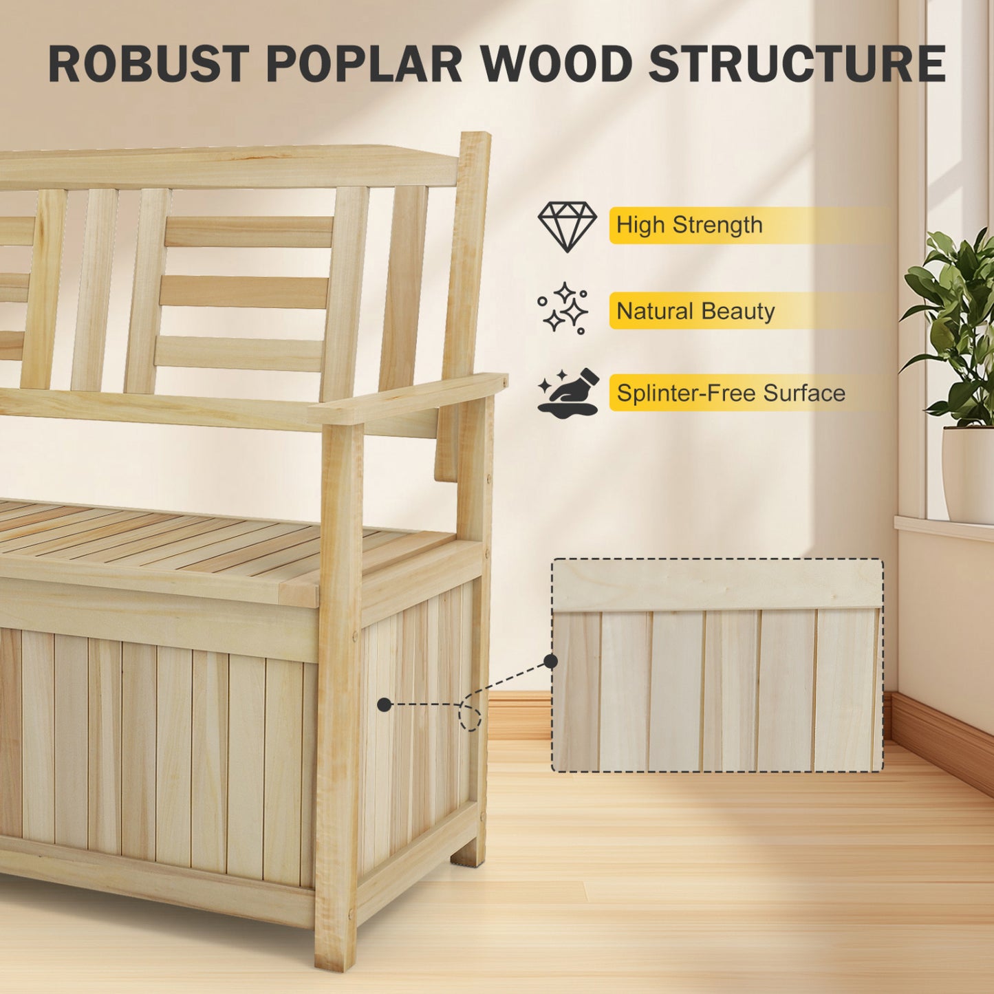 2-Person Garden Bench with 49 Gal Storage Bench and Backrest, Natural Outdoor Benches at Gallery Canada