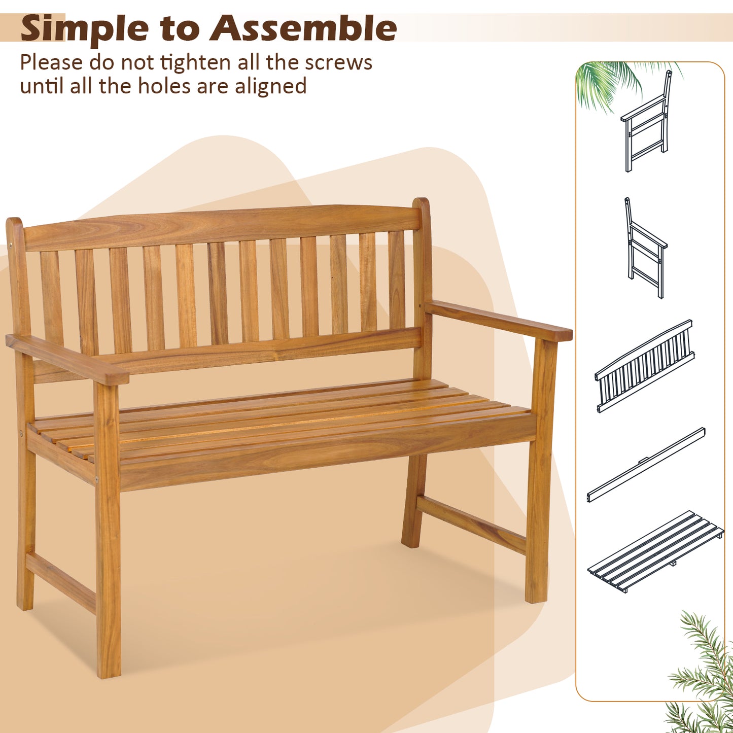 2-Person Acacia Wood Bench, Natural Outdoor Benches at Gallery Canada