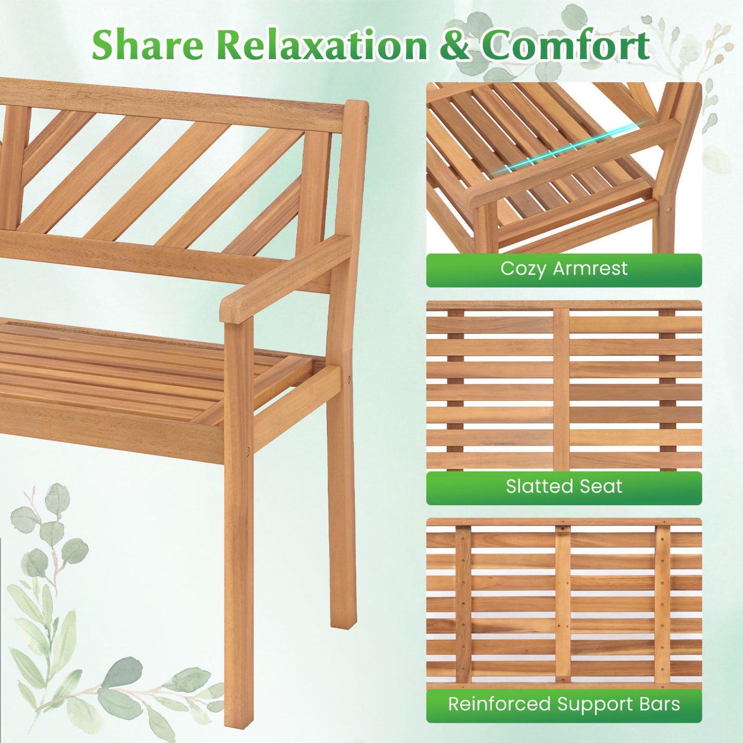 2-Person Patio Acacia Wood Garden Chair, Teak Outdoor Benches at Gallery Canada