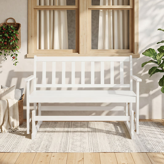 2-Person Acacia Wood Glider Chair with Armrests, White Outdoor Benches White at Gallery Canada