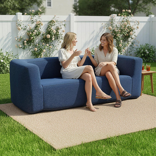 2-Person Portable Blow Up Sofa with Detachable Cover, Blue