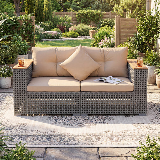 2-Piece Patio Corner Sofa Set, Thick Cushions, Beige Outdoor Sectionals Beige at Gallery Canada