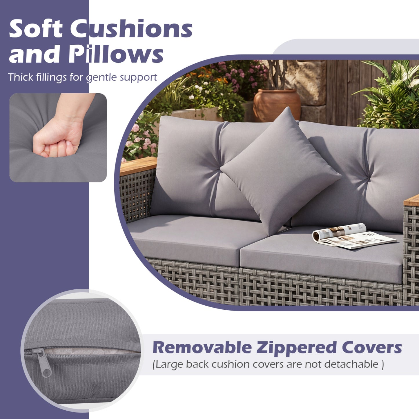 2-Piece Patio Corner Sofa Set, Thick Cushions, Gray Outdoor Sectionals at Gallery Canada
