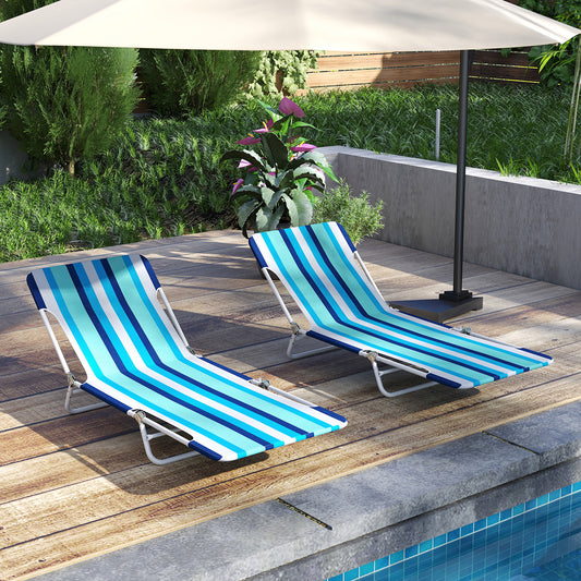 2 Pieces 5-position Lay Flat Beach Recliner with Carry Strap and Metal Frame, Blue Beach & Lawn Chairs Blue at Gallery Canada
