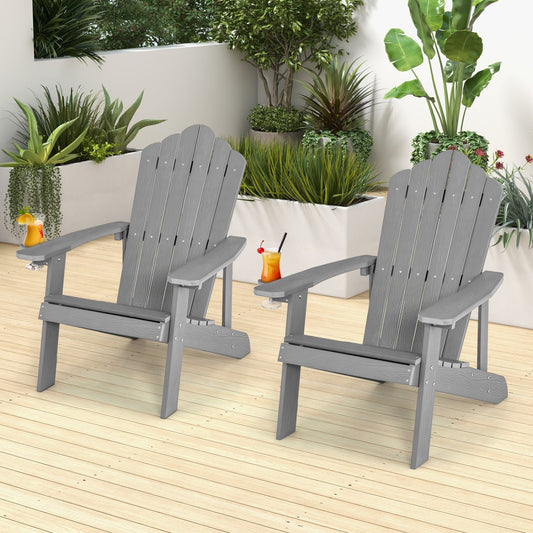 2 Pieces Adirondack Chair Set with Ergonomic Design for Porch and Backyard, Silver Gray Adirondack Chairs Silver Gray at Gallery Canada