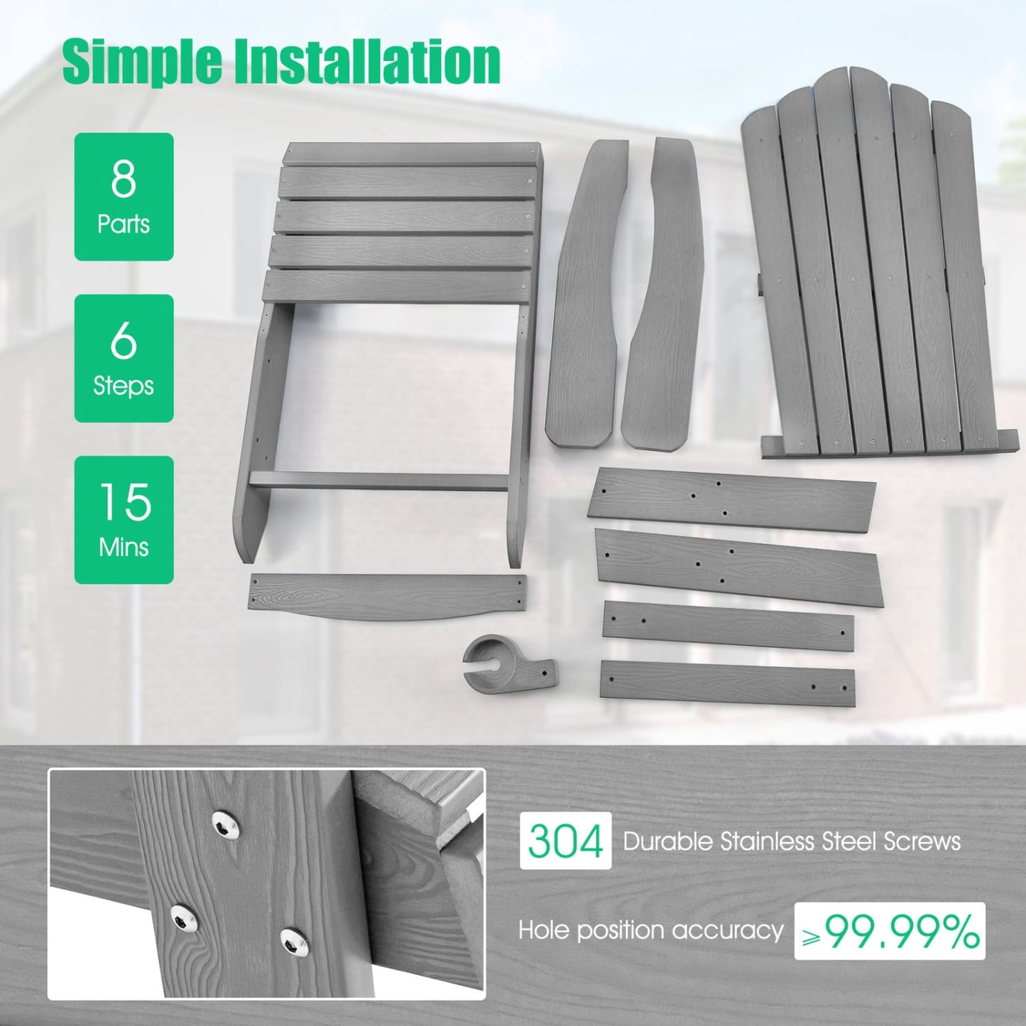 2 Pieces Adirondack Chair Set with Ergonomic Design for Porch and Backyard, Silver Gray Adirondack Chairs at Gallery Canada