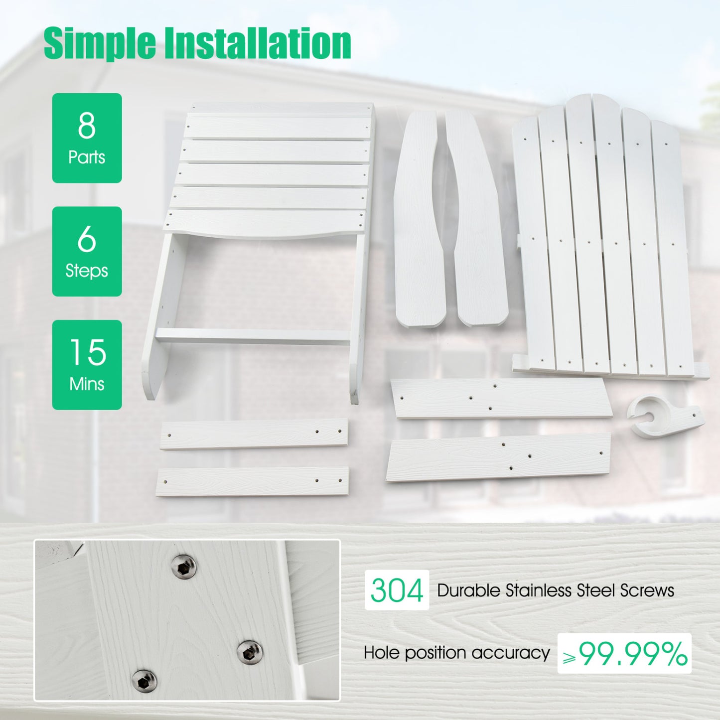 2 Pieces Adirondack Chair Set with Ergonomic Design for Porch and Backyard, White Adirondack Chairs at Gallery Canada