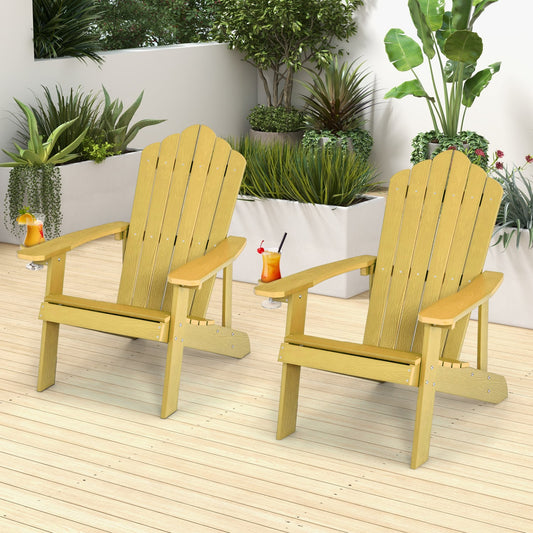 2 Pieces Adirondack Chair Set with Ergonomic Design for Porch and Backyard, Yellow Adirondack Chairs Yellow at Gallery Canada