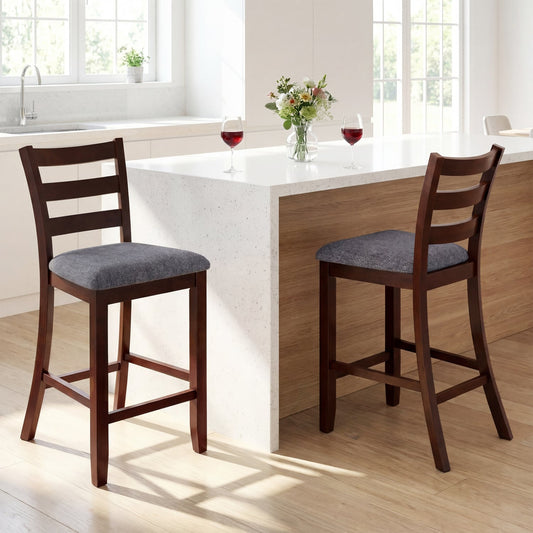 Counter Height Chairs, 2 Pieces, Fabric Seat, Rubber Wood Legs, Brown Bar Stools Brown at Gallery Canada