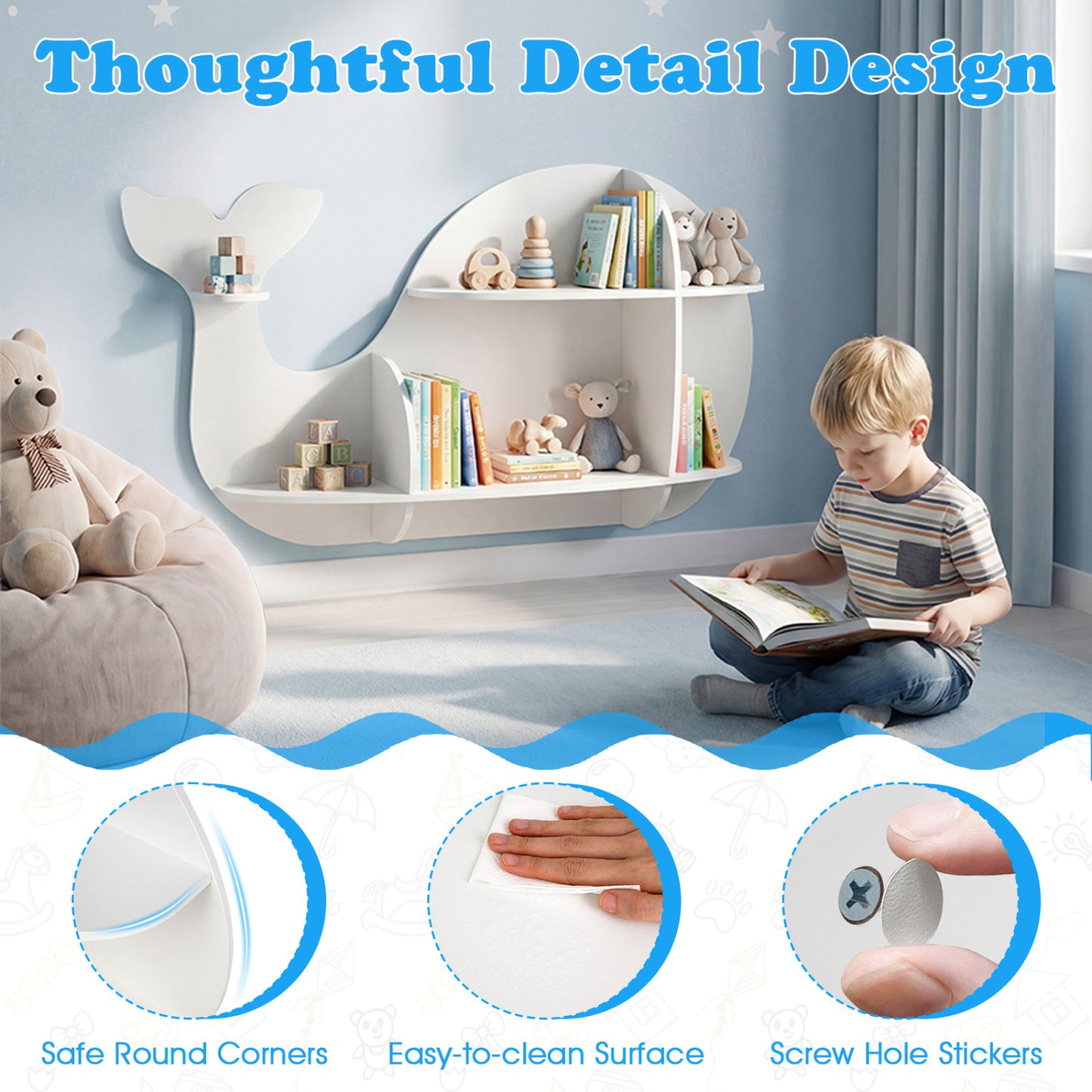 Floating Dolphin Shelves, Wall Mounted Storage Display Rack, White Kids Storage at Gallery Canada