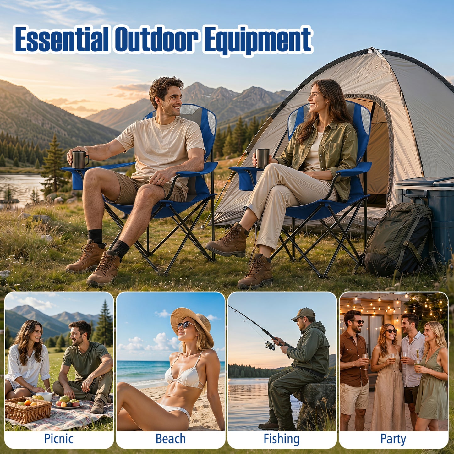 2-Piece Folding Camping Chair With Cup Holder, Navy Beach & Lawn Chairs at Gallery Canada