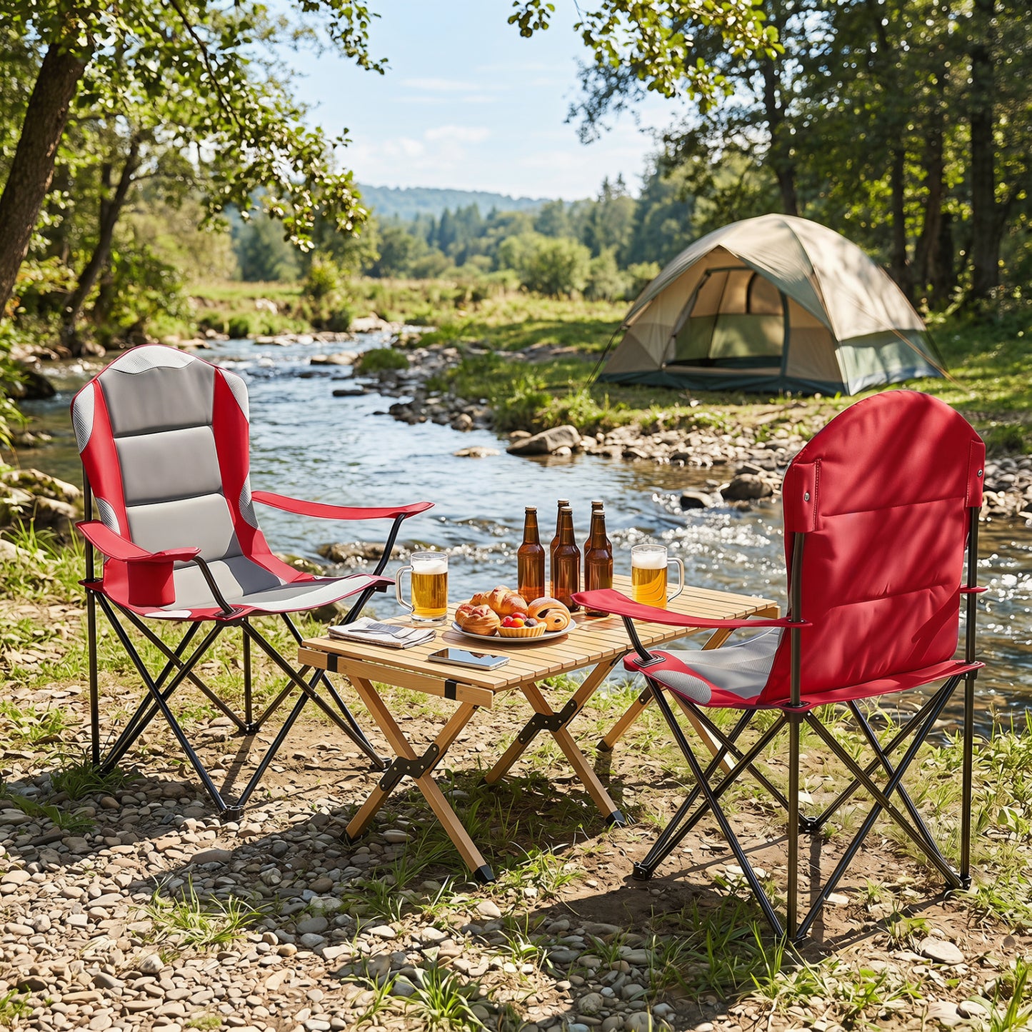 2 Folding Camping Chairs With Cup Holders, Red Beach & Lawn Chairs at Gallery Canada