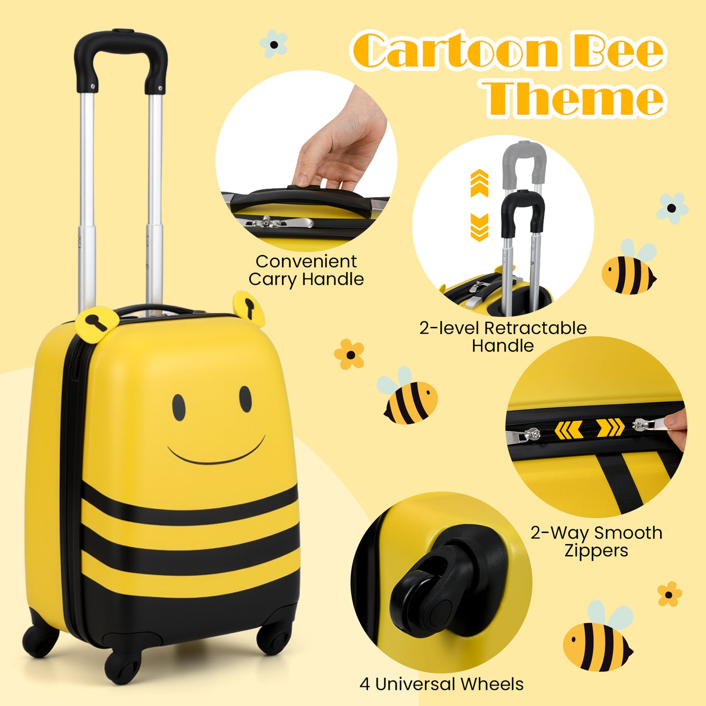 Kids Luggage Set, 2 Pieces, Wheels, Anti-Lose Rope, Yellow Kids Luggage at Gallery Canada