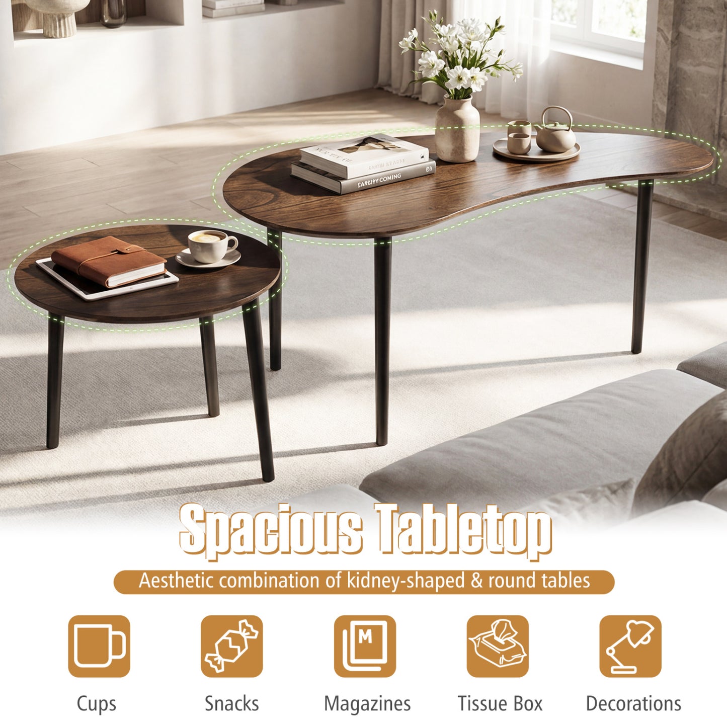 Mid Century Nesting Tables, Walnut, Rubber Wood Legs Coffee Tables at Gallery Canada