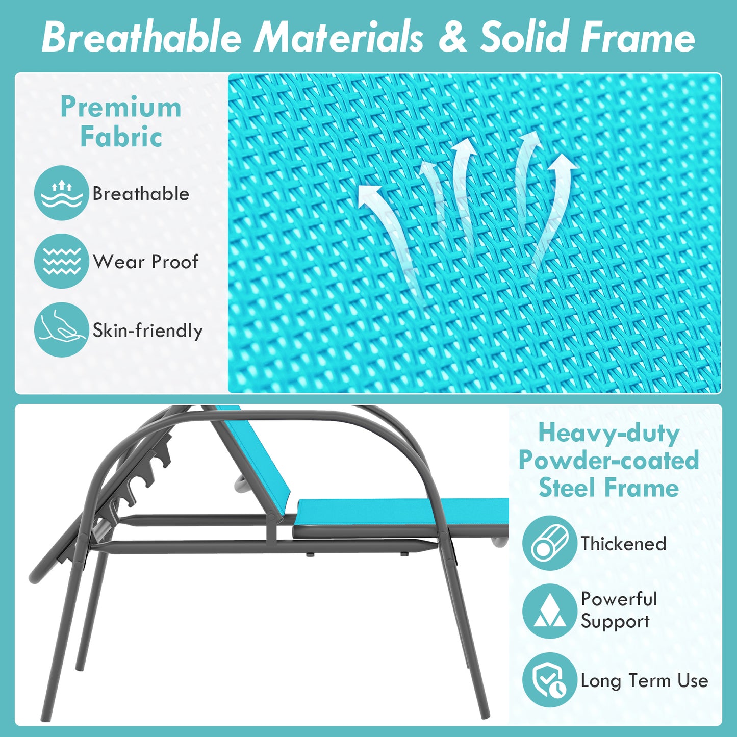 Outdoor Patio Lounge Chair, Adjustable Reclining Armrest, Turquoise Outdoor Chaise Lounges at Gallery Canada
