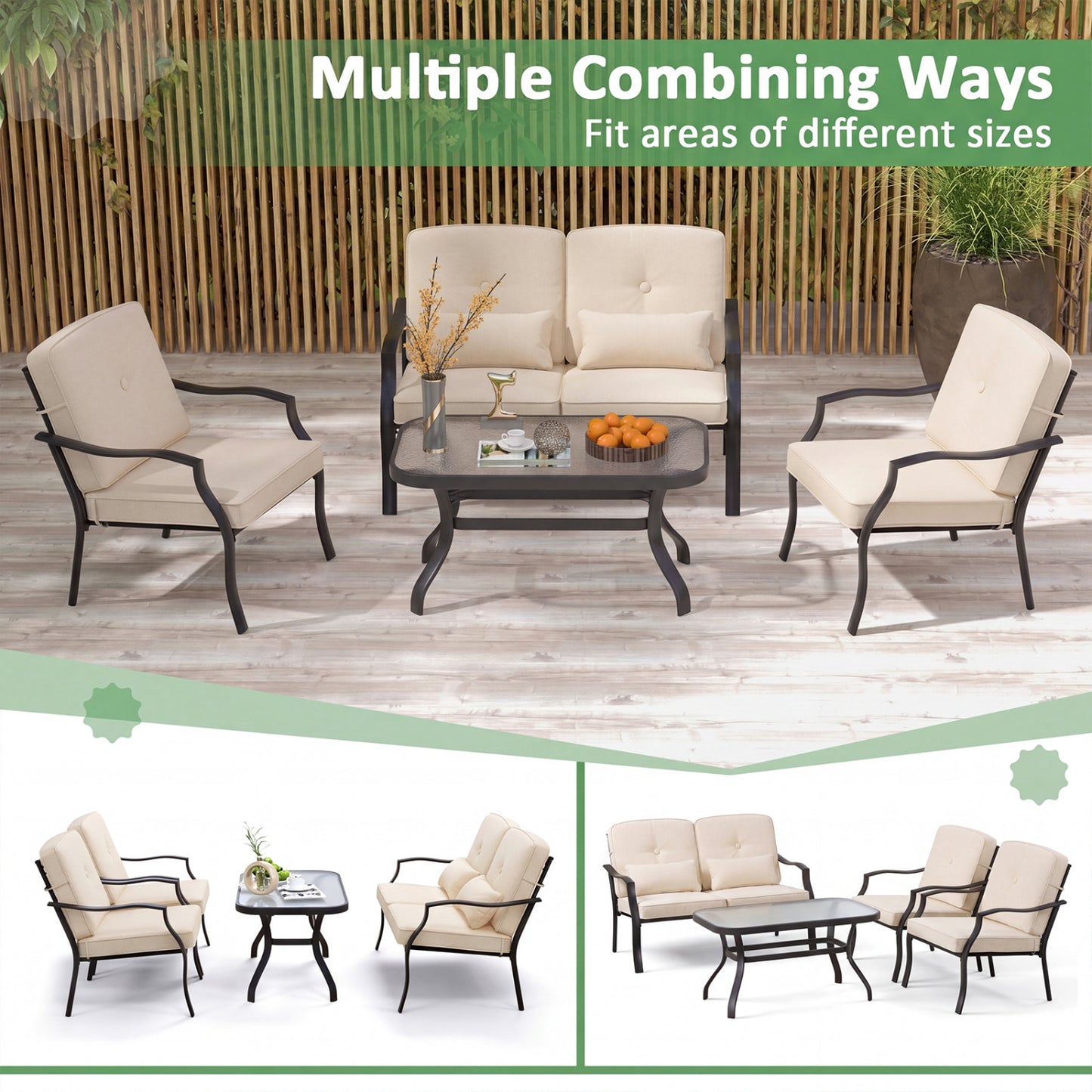 2 Pieces Patio Metal Chairs with Seat and Back Cushions for Yard, Beige Patio Dining Chairs at Gallery Canada