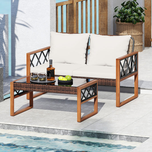 2-Piece Patio PE Wicker Conversation Set, White Patio Conversation Sets White at Gallery Canada