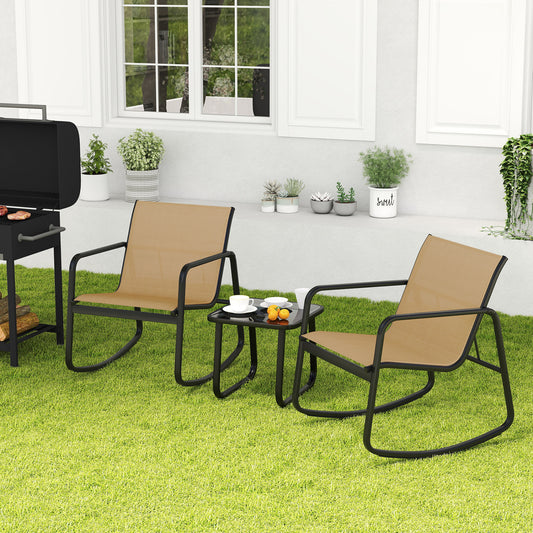 2 Rocking Bistro Chairs with Glass-Top Table, Brown Patio Conversation Sets Brown at Gallery Canada