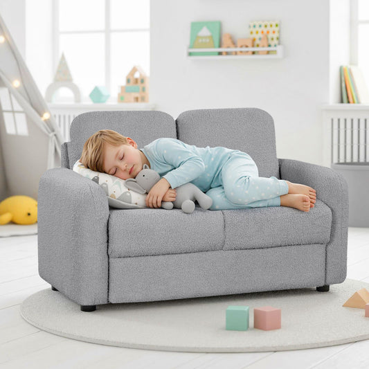 Kids Sofa, 2-Seat, Soft Teddy Fleece, Solid Wood Frame, Gray Kids Chairs & Seating Gray at Gallery Canada