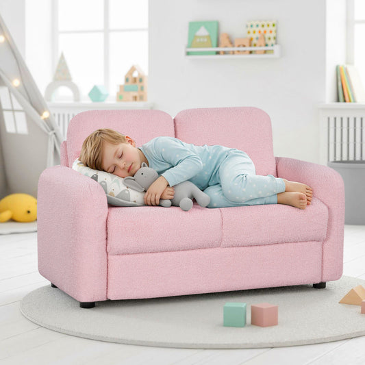 2-Seat Kids Sofa, Soft Teddy Fleece, Solid Wood Frame, Pink Kids Chairs & Seating Pink at Gallery Canada